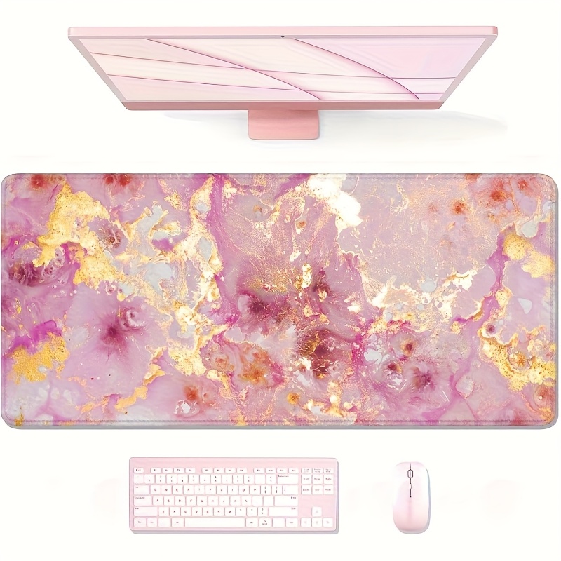Pc Gaming Pink - Große rosa Marmor-Schreibtischunterlage, Gummi-Gaming-Mauspad mit roségoldenem