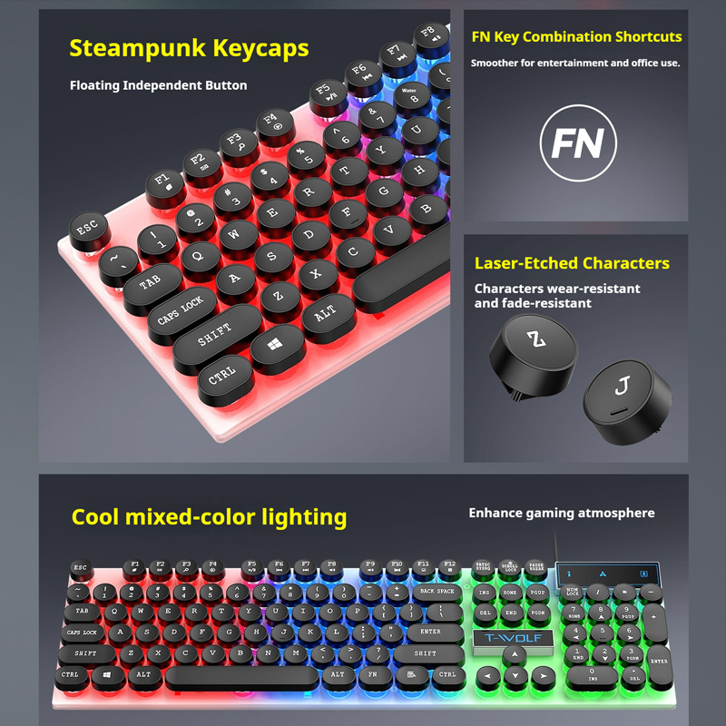 T11 T-WOLF Gaming-Tastatur, 10 – Pc Gaming Fullset Bewertung und Preis